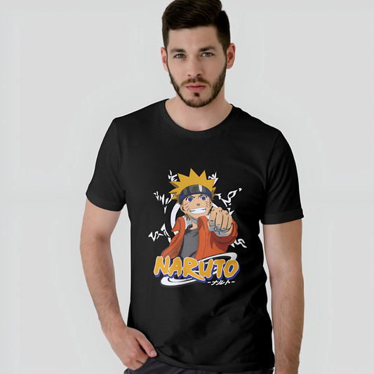 Naruto Anime Printed Black T-shirt