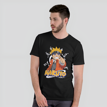 Naruto Anime Printed Black T-shirt