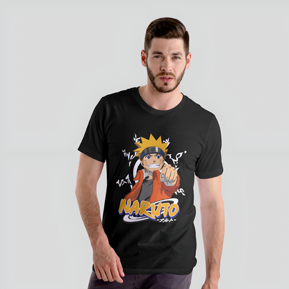 Naruto Anime Printed Black T-shirt